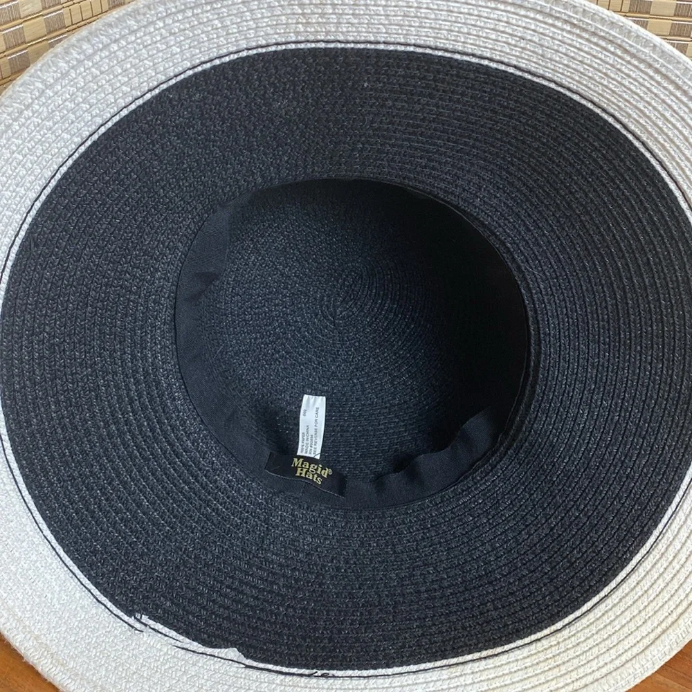 🔶Magid Hats Paper Straw Sun Hat Black & White Wide Brim Beach Resort Packable - Picture 5 of 5
